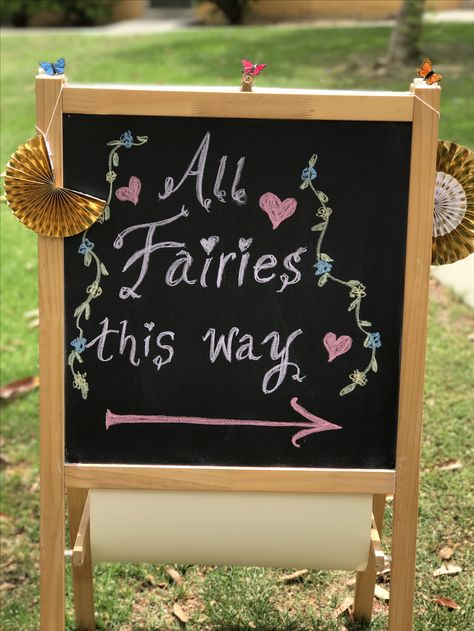 Fairy Sign 'All Fairies This Way' Fairy Signs, Fairy Birthday Themes, Fairy Theme Birthday Party, Tinkerbell Party Theme, Butterfly 1st Birthday, Fairytale Birthday, Baby First Birthday Themes, 1st Birthday Signs, Flower Birthday Party