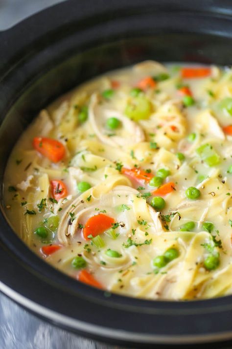 Slow Cooker Chicken Noodle Soup, Creamy Chicken Noodle, Chicken Noodle Soup Crock Pot, Slow Cooker Creamy Chicken, Creamy Chicken Noodle Soup, Chicken Noodle Soup Easy, Crock Pot Recipes, Chicken Noodle Soup Homemade, Noodle Soup Recipes