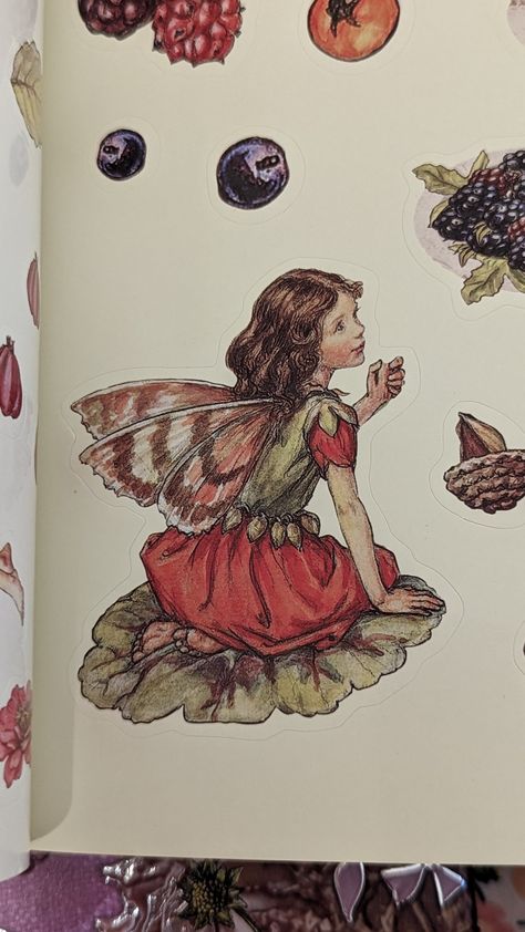 Cottage Core Fairy Tattoo, Strawberry Fairy Tattoo, Flower Fairy Tattoo, Phoebe Tattoo, Fairy On A Mushroom Tattoo, Old Fairy Drawings, Vintage Fairy Art, Fairy Reference, Fairies Illustration