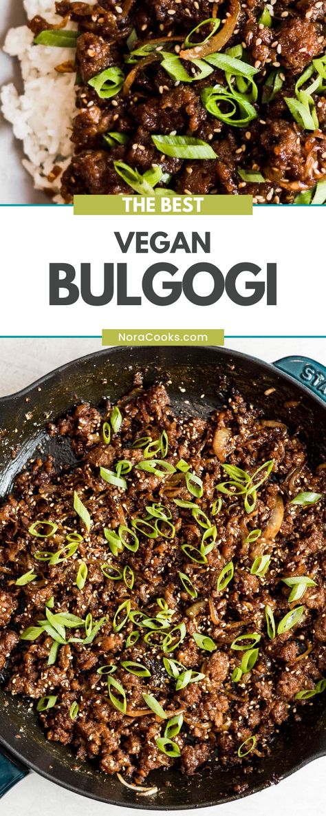 Vegan Bulgogi Recipe, Vegan Bulgogi, Korean Vegetarian Recipes, Vegan Korean Food, Dduk, Resep Vegan, Korean Bbq Beef, Vegan Ground Beef, Bulgogi Recipe