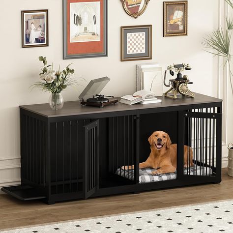 Large Double Dog Crate Furniture, 70.9" Wooden Dog Crate Kennel with Removable Tray and Divider, XXL Heavy Duty Dog Crates Cage Furniture for 2 Xxl Dog Crate, Large Dog Crate Furniture, Extra Large Dog Crate, Double Dog Crate, Furniture Style Dog Crate, Heavy Duty Dog Crate, Wooden Dog Kennels, Wooden Dog Crate, Dog Kennel Furniture