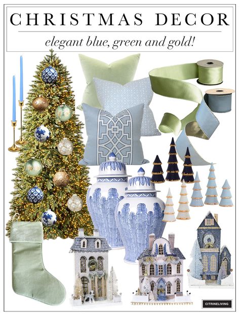 French Blue Christmas Decor, Blue And Green Christmas Decor, Blue Front Porch, Green And Blue Christmas, Ginger Jar Christmas, Blue Velvet Christmas, Blue And White Christmas Decor, Blue And Green Christmas, Light Blue Christmas