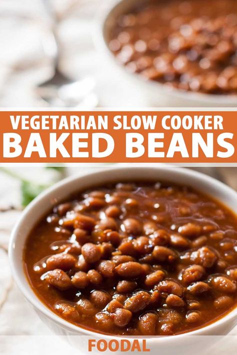 Vegetarian Baked Beans Recipe, Beans Slow Cooker, Vegetarian Slow Cooker, Vegetarian Baked Beans, Beans Baked, Slow Cooker Baked Beans, Vegetarian Grilling, Baked Beans Recipe, Slow Cooker Baking