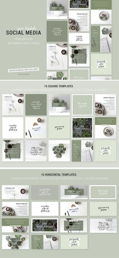 Social Media Templates by Penny Instagram Concept Design, Content Social Media Design, Instagram Square Layout Design, Green Instagram Feed, Green Instagram Template, Module Architecture, Green Feed, Green Template, Square Template