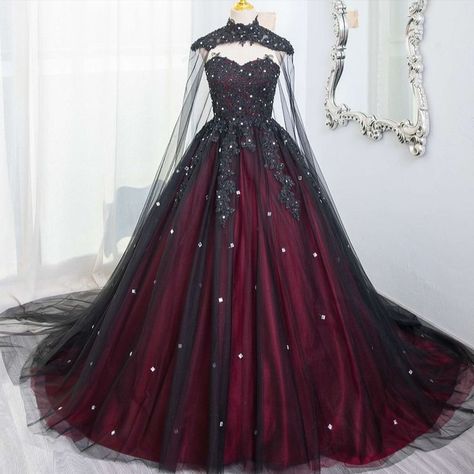 Black Red Ombre Wedding Dress, Black And Red Wedding Dress, Red And Black Wedding Dress, Red Gothic Wedding Dress, Red And Black Ball Gown, Black Masquerade Dress, Emo Wedding, Fluffy Wedding Dress, Red Wedding Gowns