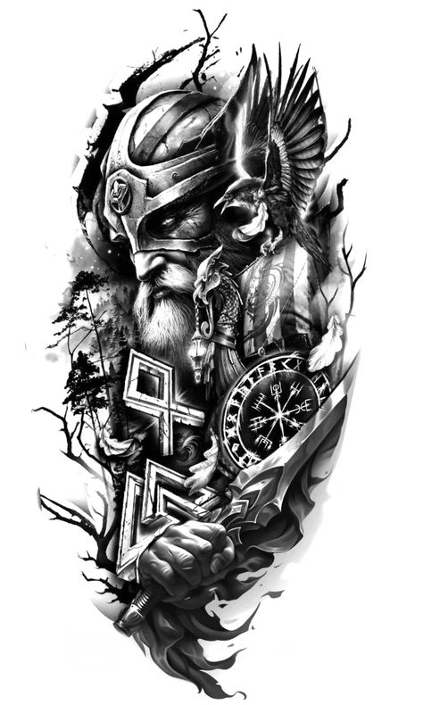 Odin Art Drawings, Norse Gods Tattoo, Norse Forearm Tattoo, Mythology Tattoos Men, Viking Tattoo Designs Men, Freyja Tattoo Norse Mythology, Viking Gods Tattoo, Viking Arm Tattoo, Ragnarok Tattoo