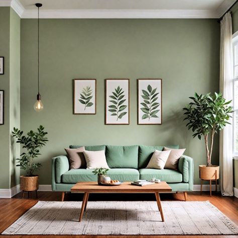 40 Sage Green Living Room Ideas: From Cozy To Chic Forest Green Wall Living Room, Green Color Scheme For Living Room, Soft Sage Living Room, Sage Accent Wall Office, Green Wall Sitting Room, Sage Green Sitting Room Ideas, Sage Green Feature Wall Living Room, Cosy Green Living Room, Sage Green Office Walls