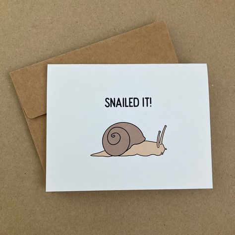 Quotes On Snail, Snail Valentines Card, Well Done Congratulations, Snail Artwork Cute, Snail Sticker, Well Done Card, Bee Printables, Housewarming Card, Envelope Card