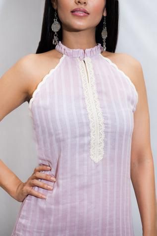 Shop for Ewaz Purple Cotton Halter Neck Kurta And Pant Set for Women Online at Aza Fashions Halter Neck Kurti With Sleeves, Halter Neck Suits Indian, Halter Neck Kurti Designs, Halter Neck Kurta, Halter Neck Kurti, Suit Designs Indian Style, Cotton Suit Designs, Designer Kurti Patterns