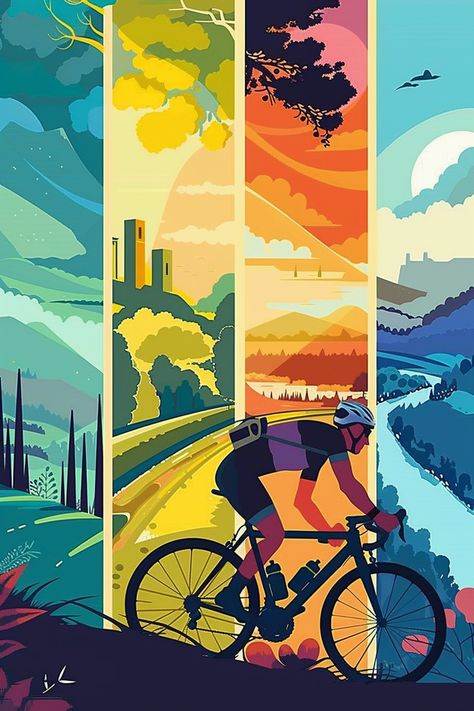 Landscape Vector Art, Bicycle Artwork, Bicycle Poster, Bicycle Illustration, France Poster, Inspirational Digital Art, Wall Street Art, Cycling Posters, Bike Illustration