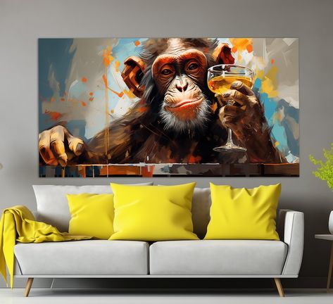 Buy Monkey With Cocktail, Abstract Bar Canvas Print, Funny Cocktail Bar Wall Art, Party Wall Decor, Kitchen Wall Decor, Funny Kitchen Art Online in India - Etsy Funny Kitchen Art, Funny Cocktails, Party Wall Decor, Bar Wall Art, Cheeky Monkey, Wall Decor Kitchen, Party Wall, Monkey Art, Cocktails Bar