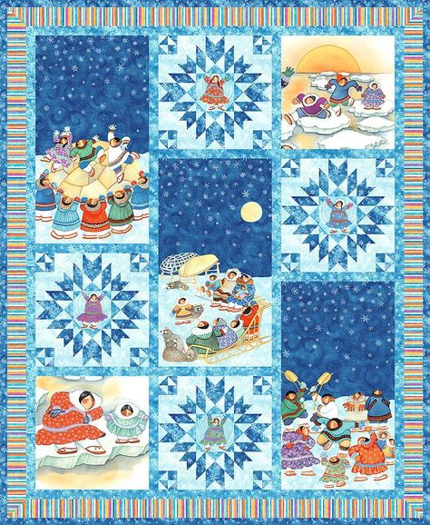 Free Pattern - Eskimo Arctic Snow - eQuilter BlogeQuilter Blog Western Quilts, Alaskan Artist, Panel Quilt Patterns, Quilting Designs Patterns, Yellow Quilts, Quick Quilt, Quilt Sewing Patterns, Holiday Quilts, Panel Quilts