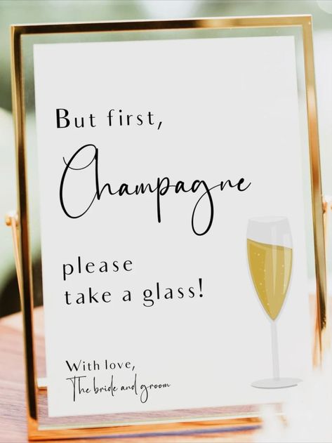 Wedding party Champagne bar sign Engagement Party Drink, Wedding Bubbles Sign, Champagne Sign, But First Champagne, Bridal Shower Signage, Party Rental Ideas, Printable Signs Free, Wedding Drink Sign, Bar Sign Wedding