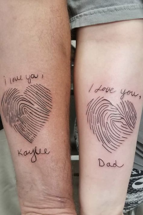 Thumbprint Tattoo, Dad Daughter Tattoo, Fingerprint Tattoos, Small Wave Tattoo, Father Daughter Tattoos, Mom Daughter Tattoos, Father Tattoos, Silhouette Tattoos