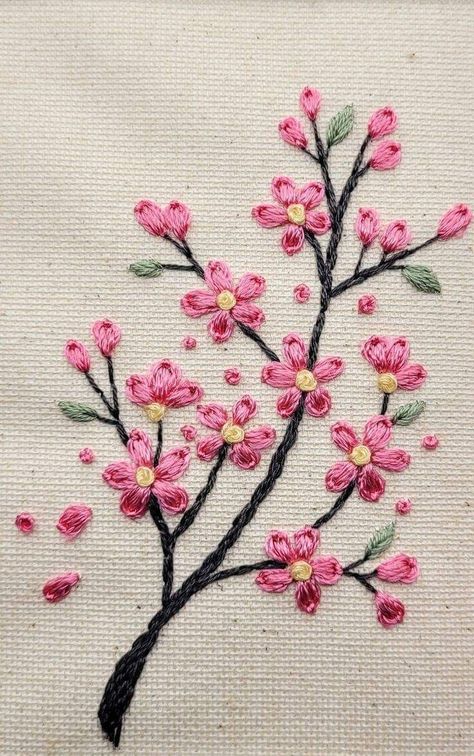 Needle Painting Embroidery, Fabric Portraits, Embroidered Landscapes, Cherry Blossom Embroidery, People Embroidery, Blossom Embroidery, Sulaman Pita, Basic Hand Embroidery Stitches, Simple Hand Embroidery Patterns