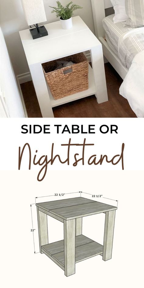 Farmhouse Bed Side Table Night Stands, Homemade Bedside Table Night Stands, Bedside Table Wood Diy, Diy Wood End Tables Night Stands, Simple Wooden Side Table, Building An End Table Night Stands, Diy Night Table Ideas, Wooden Side Table Diy, Night Stand Wood Diy