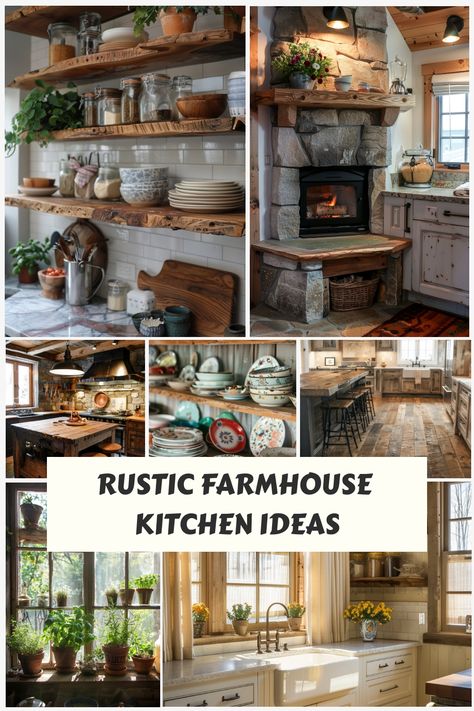 Smart ideas for creating a rustic farmhouse kitchen. Rustic Kitchen Shelving, Barn Kitchen Farmhouse Style, Open Farmhouse Kitchen, Italian Farmhouse Kitchen, Rustic Farmhouse Kitchen Ideas, Rustic Cottage Kitchens, White Kitchen Rustic, Rustic Kitchen Ideas, Rustic Country Kitchen