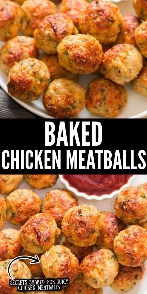 Ground Chicken Recipes Healthy, Baked Chicken Meatballs, Juicy Baked Chicken, Chicken Meatball Recipes, Meatball Recipes Easy, Ground Chicken Recipes, Chicken Meatballs, Health Dinner Recipes, Chicken Dishes Recipes