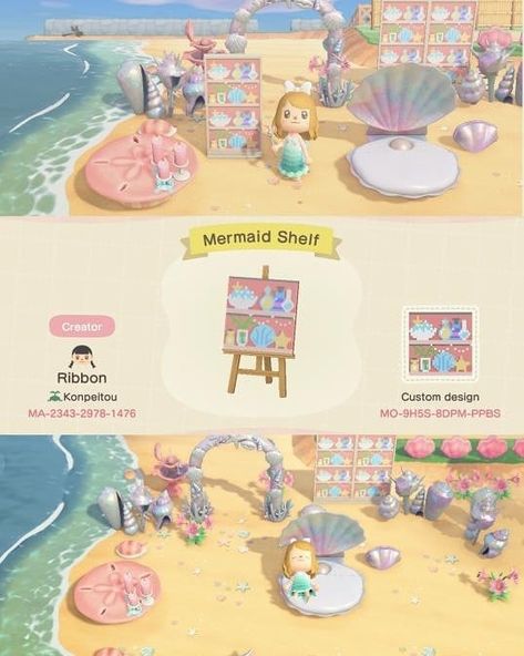 Photo by Animal Crossing - ACNH codes on August 13, 2020. Image may contain: text that says '17 0d0 Mermaid Shelf Creator Ribbon Konpeitou MA 2343 2978- 476 ল Custom design MO-9H5S-8DPM-PPBS 9H5S 8DPM PPBS'. Acnh Colorful, Tropical Path, Mermaid Shelf, Acnh Beach, Acnh Custom Designs, Mermaid Island, Animal Crossing 3ds, Animals Crossing, Animal Crossing Guide