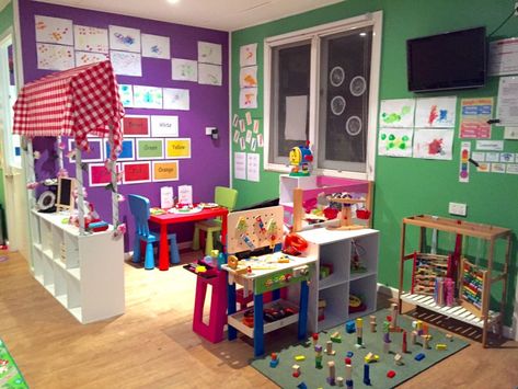 Home Day Care Room Ideas, Daycare Names Ideas, Home Daycare Rooms, Daycare Room Design, Preschool Set Up, Daycare Setup, In Home Childcare, Daycare Names, Daycare Lesson Plans