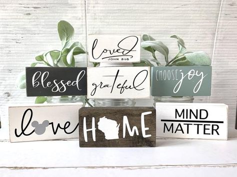 Sign 2x4 small accent wood sign farmhouse decor mini | Etsy Smallwoods Signs, Decor Tray, Word Block, Inspirational Decor, Wood Block Crafts, Farmhouse Wood Sign, Block Craft, Diy Wood Signs, Scrap Wood Projects