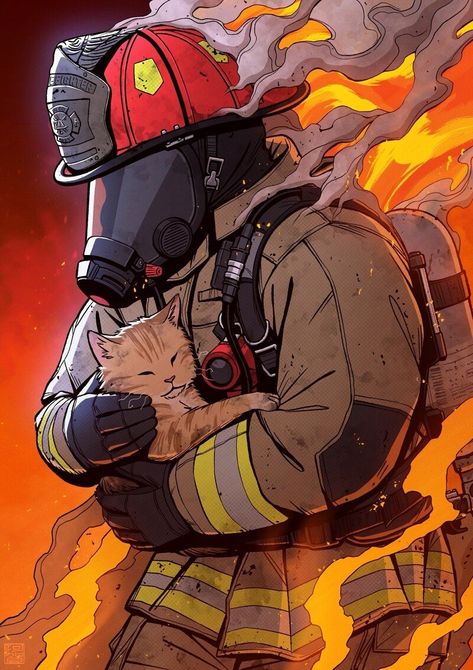 ArtStation - Firefighter Firefighter Drawing, Fireman Art, Firefighter Tattoo, Fire Fighter Tattoos, Firefighter Art, Firefighter Pictures, Volunteer Firefighter, Fire Art, Cat Drawing