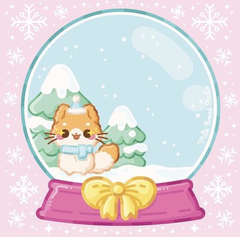 Kawaii Widgets, Ideas De Papel, Globe Drawing, My Favorites List, Macaron Art, Kawaii Winter, Cute Kittys, Winter Snow Globe, Acrylic Inspiration