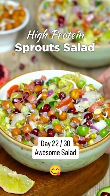 Devanshi Bajaj on Instagram: "High Protein Sprouts Salad.. (Recipe in Caption)

Ingredients:

Sprouted moong beans (1 cup)

Sprouted chickpeas (1/2 cup)

Sprouted lentils (1/2 cup)

Cucumber (1 medium, diced)

Tomatoes (2 medium, diced)

Red onion (1 small, finely chopped)

Bell peppers (1/2, diced)

Carrot (1, grated or julienned)

Coriander leaves (fresh, chopped)

Lemon juice (from 1 lemon)

Olive oil (1 tbsp)

Salt (to taste)

Black pepper (to taste)

Chili powder (optional, to taste)

Cumin powder (1/2 tsp)

Chat masala (optional, 1/2 tsp)" Black Chickpeas Recipes, Sprouted Chickpeas, Sprouted Lentils, Chat Masala, Black Chickpeas, Sprouts Salad, Lemon Olive Oil, Diced Carrots, Chickpea Recipes