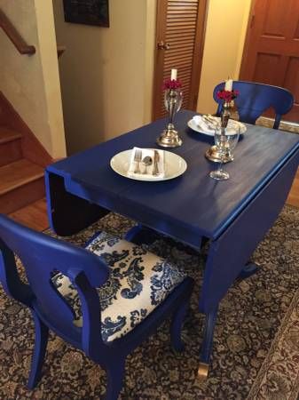 Blue Kitchen Table, Blue Kitchen Tables, Duncan Phyfe Table, Painted Kitchen Tables, Duncan Phyfe, Furniture Upcycling, Furniture Rehab, Blue Kitchen, Drop Leaf Table