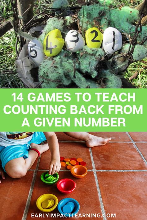 Learning to count forwards is the first priority for children. It is also something they experience more in their lives, and so naturally more important and easier to grasp. But when they have become confident at counting forwards, you can then teach the important skill of counting backwards. Here are 14 games to teach counting back from a given number. #countinggames #numeracy #counting #teachcounting #preachoolgames #preschoolactivities #learntocount Counting Backwards Kindergarten, Counting Backwards Activities Kindergarten, Backward Counting Activities, Sequencing Numbers Activities, Counting Backwards Activities, Math Counting Activities, Counting Backwards, Educational Activities For Toddlers, Teacher Aide