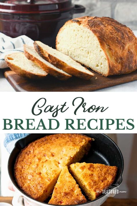 Whether you're baking a skillet of cornbread, a rustic loaf of no-knead Dutch oven bread, or a pan of Appalachian cathead biscuits, cast iron equipment conducts heat evenly and yields baked goods with a beautiful, golden brown crust. This convenient collection includes all of our favorite cast iron bread recipes in one place! Cast Iron Dutch Oven Bread, Cast Iron Skillet Bread Recipes, Cast Iron Bread Recipes, Cathead Biscuits, Easy Honey Butter, Autumn Bread, Rustic Loaf, Sour Cream Cornbread, Creamed Corn Cornbread