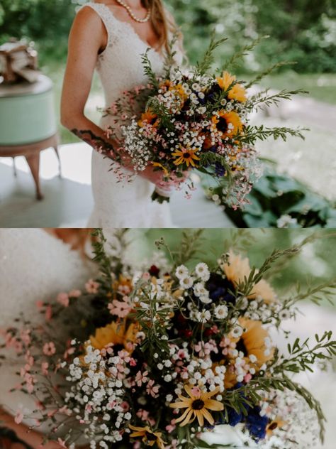 Bridal portraits and wildflower bouquet details with sunflowers at Kansas wedding by Kayli LaFon Photography | KC wedding photographer & inspiration Home Decor Christmas Ideas, Decor Christmas Ideas, Christmas Home Decorating, Produce Farm, Wildflower Bridal Bouquets, Wildflower Wedding Theme, Kansas Wedding, Wildflower Wedding Bouquet, Kansas City Kansas