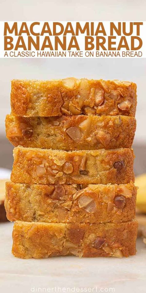 Macadamia Nut Banana Bread, Banana Macadamia Nut Bread, Buckwheat Biscuits, Nut Banana Bread, Bread Braid, Macadamia Nut Recipes, Hawaiian Banana Bread, Banana Dessert Recipes, Banana Dessert