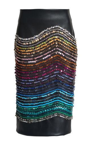 This **Romance Was Born** Crystal Magnetic Rays Skirt features a high waisted silhouette and ombre sequin embellishment. Beaded Skirt, Embellished Skirt, Sequin Embellishment, Chic Skirts, Fashionista Clothes, Embroidery Dress, Cute Skirts, Skirt Design, Skirt Outfits