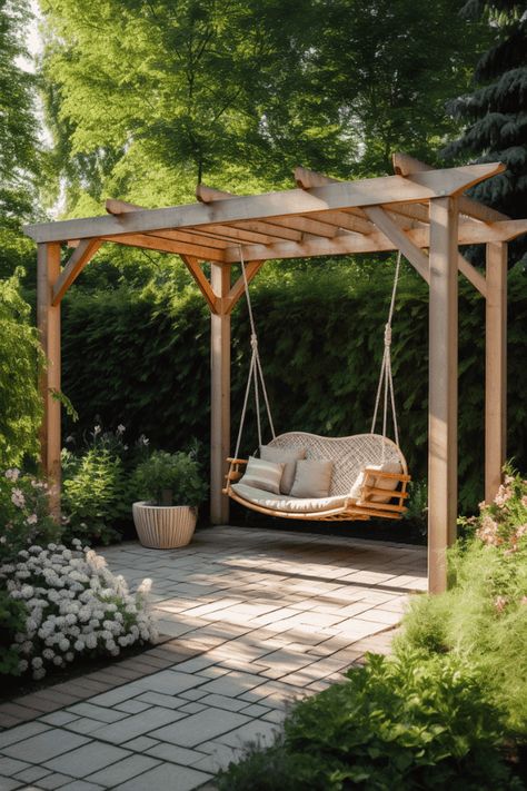 A Relaxing Retreat: 15 Easy DIY Pergola Ideas - Crazy Laura Easy Diy Pergola, Diy Pergola Ideas, Small Garden Pergola, Crazy Laura, Blue Deck, Summer Deck, Pergola Diy, Pergola Swing, Pergola Ideas