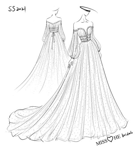 Style 2102 from our whimsical collection - the polka dots fine arts inspired flowy style in sparkle organza fabric with puffy sleeves. Wedding Dress Drawings, Whimsical Romantic, Dress Sketch, Wedding Dress Sketches, Fashion Figure, Fashion Design Books, Fashion Figure Drawing, Fashion Illustrations Techniques, Dress Illustration