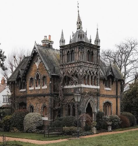 Fictional Buildings, Holly Village, Manor Exterior, Gothic Houses, Gothic Buildings, Gothic Castle, Architectural Sculpture, Victorian Buildings, Victorian Mansions