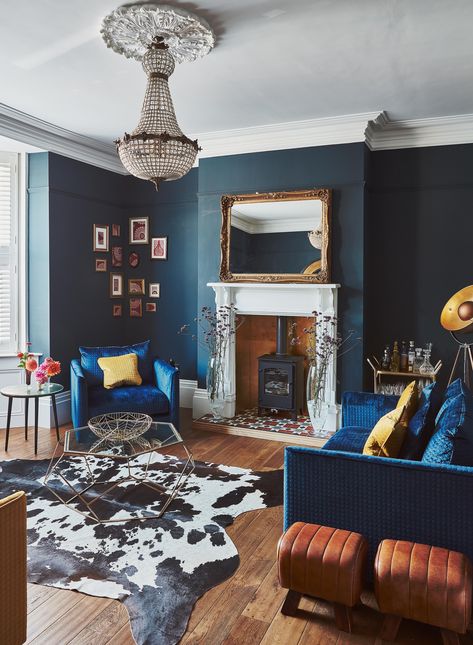 11 blue living room ideas to show to how to work with this on trend hue | Real Homes Hague Blue Living Room, Hague Blue, Blue Living Room Decor, Living Room Corner, Room Paint Colors, Room Color Schemes, Blue Living Room, Paint Colors For Living Room, Blue Rooms