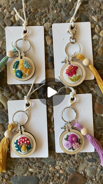 thistlesandrainbows | ✨RESTOCK ALERT✨  New mini embroidery hoop keychains, now available @gatherdowntownredding 🤍 . . . #embroidered #embroidery... | Instagram Mini Hoop Embroidery, Keyring Ideas, Keychain Embroidery, Embroidery Aesthetic, Mini Embroidery Hoop, Embroidery Keychain, Memorial Beads, Mini Embroidery, Miniature Embroidery