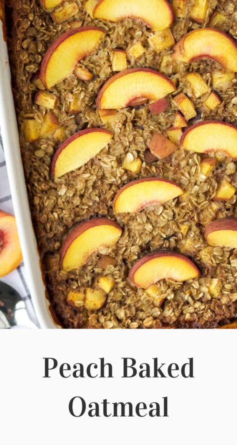 A healthy baked oatmeal with one of the best summer fruits - peaches! This peach baked oatmeal is a healthy make-ahead breakfast that is perfect for busy weekday breakfasts or a healthy weekend brunch. This easy recipe is made with fresh peaches, rolled oats and honey, and is gluten-free, refined sugar-free and vegetarian. Healthy Recipes Easy Breakfast, Breakfast Peach, Peach Baked Oatmeal, Oatmeal Baked, Peach Oatmeal, Healthy Recipes Easy, Baked Oatmeal Healthy, Baked Oatmeal Recipe, Baked Peach