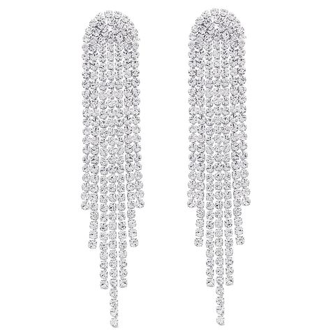 PRICES MAY VARY. Material:Made of dazzling crystal tassels, these earrings shine with statement of eye-catching beauty and elegance, which will add plenty of sparkle movement to your outfits. And the metal surface is well polished & beautiful finish. Size:Length: 7.36 cm width: 0.6 cm.weight：24g .jewelry come packaged in opp plastic bag DesignL:Rhinestone Tassel Earrings are just the kind of look that we wanna wear out (and get noticed in)! Elegant strands of shiny gold snake chain and clear rhi Cercei Din Lut Polimeric, Great Gatsby Themed Party, Long Tassel Earrings, Long Drop Earrings, Sparkly Earrings, Silver Drop Earrings, Rhinestone Earrings, Austrian Crystal, Clear Rhinestones