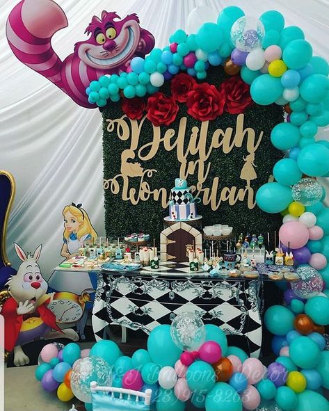 Onederland Balloon Garland, Balloons Alice In Wonderland, Alice In Onederland Balloon Garland, Alice In Onederland First Birthday Backdrop, Alice’s Wonderland Bakery Birthday, Mad Hatter Party, 1st Birthday Party Invitations, 1st Birthday Themes, Birthday Planning