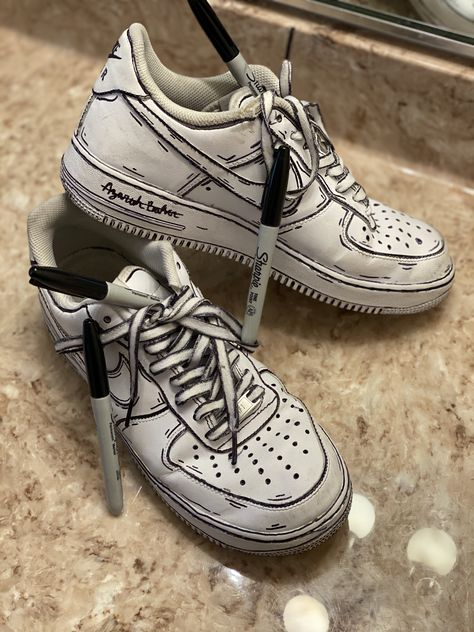 Air Force Painting, Cartoon Air Force 1, Nike Air Force 1 Custom, Custom Shoes Diy, Nike Shoes Air Force, Preppy Shoes, Custom Nike Shoes, Air Force 1 Custom, Nike Air Shoes