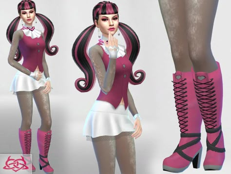 Monster High - Draculaura set  Found in TSR Category 'Sims 4 Female Clothing Sets' Draculaura Costume, Cc Clothing, Los Sims 4 Mods, Sims Inspiration, Monster High Clothes, Sims 4 Cas Mods, Sims 4 Anime, Set Clothes, Sims 4 Dresses