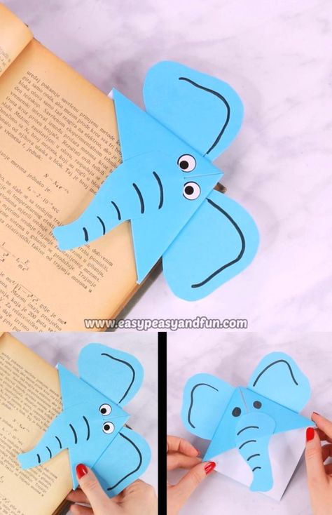 If you want to give your kids a simple origami project to make, that’s also a super useful one – have them make an elephant corner bookmarks. Bookmark Corner, Useful Crafts, Bookmark Diy, Hadiah Diy, Coasters Diy, Kraf Kertas, Origami Bookmark, Corner Bookmark, Instruções Origami