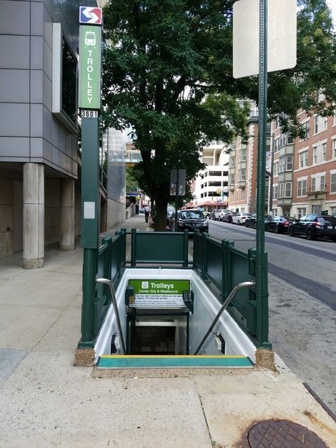 This entrance leads to the 36th Street station on SEPTA's subway-surface trolley line in the University City neighborhood of West Philadelphia. It serves trolley routes 11, 13, 34, and 36 and is one of two stops on the campus of the University of Pennsylvania (the other stop is 37th Street). Subway Station Entrance, Subway Entrance, Hit Training, Light Rail Station, West Philadelphia, City Neighborhood, Rail Station, The Dragon Prince, Philly Cheese