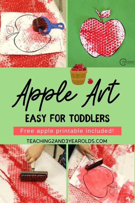 This apple art for toddlers is all about the process of rolling paint onto bubble wrap ... and then making a print. Free apple printable included! #toddler #apples #art #paint #print #printable #easy #fall #autumn #2yearolds #teaching2and3yearolds Apple Art For Toddlers, Apple Lesson Plans, Apple Printable, Process Art Preschool, Apples Art, Art For Toddlers, Classroom Tree, Preschool Apple Theme, Fall Crafts For Toddlers