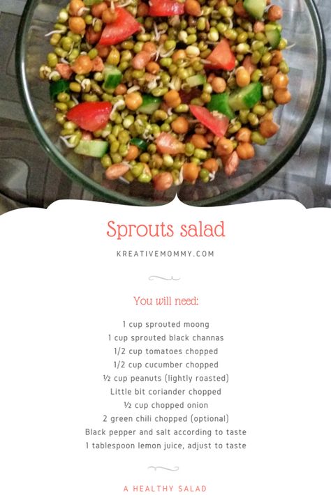 Special sprouts salad #AtoZchallenge - Kreativemommy Sprouted Grains, Sprouts Salad, Healthy Grains, Green Chilies, How To Make Salad, Chopped Onions, Healthy Salads, Salad Bowls, Indian Food