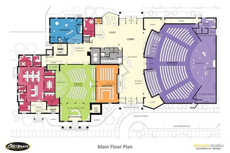 Church Plans Layout, Church Floor Plans, Auditorium Plan, Church Building Plans, Auditorium Architecture, Church Design Architecture, Free Floor Plans, Church Building Design, Auditorium Design