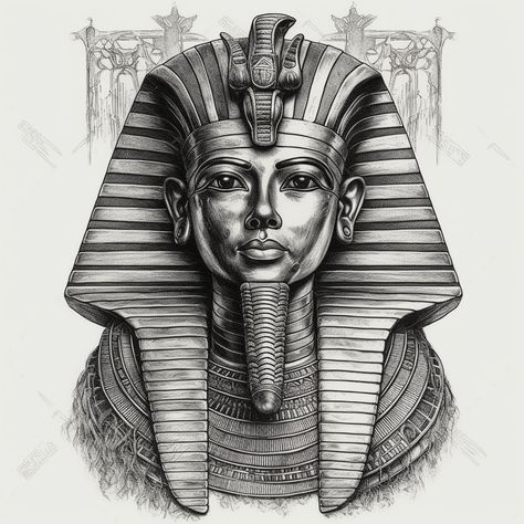 Ma’at Tattoo Design, Ahnk Tattoo Stencil, King Tut Drawing, Pharoah Tattoo, Wu Tang Forever, King Tut Tattoo, Tattoo Anubis, Egyptian Ruins, Tattoos For Women Cat